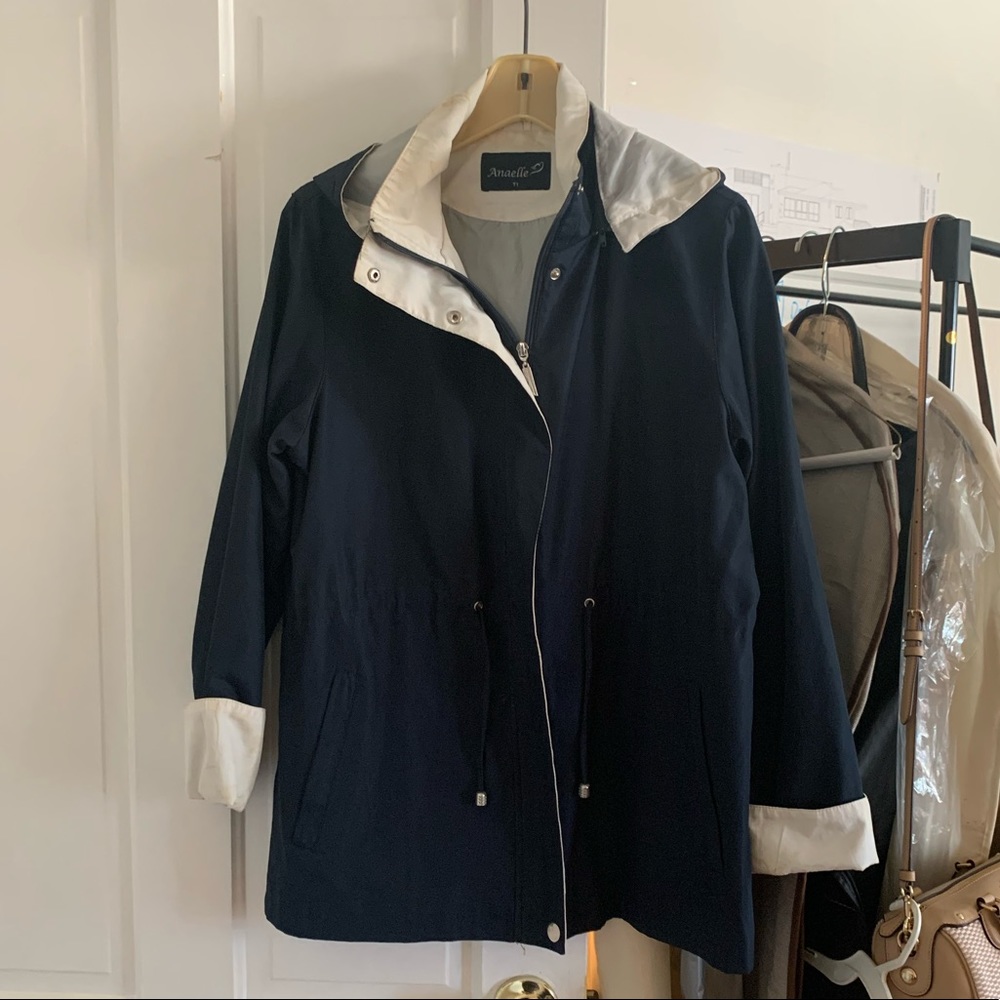 Annelle Navy Blue Rain Jacket w Hood